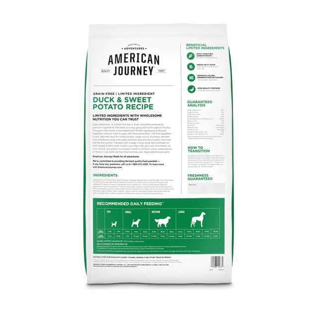 American Journey Limited Ingredient Duck & Sweet Potato Recipe Grain-Free Dry Dog Food, 12-lb bag American Journey Limited Ingredient Duck & Sweet Potato Recipe Grain-Free Dry Dog Food -American Journey Sales 2024 121305 PT1. SY630 V1617892008