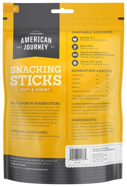 American Journey Chicken Recipe Grain-Free Soft & Chewy Snacking Sticks Dog Treats, 6-oz bag American Journey Chicken Recipe Grain-Free Soft & Chewy Snacking Sticks Dog Treats -American Journey Sales 2024 151150 PT1. SY630 V1553179334