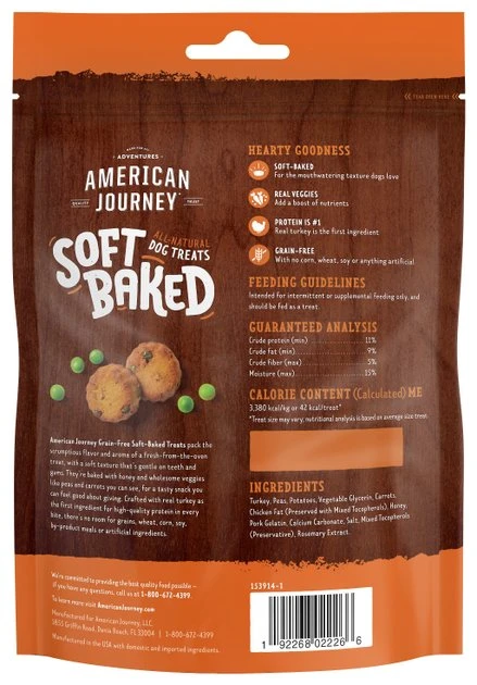American Journey Turkey Recipe Grain-Free Soft-Baked Dog Treats, 8-oz bag American Journey Turkey Recipe Grain-Free Soft-Baked Dog Treats -American Journey Sales 2024 153914 PT1. SY630 V1551800221