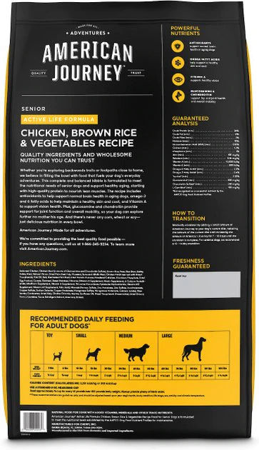 American Journey Active Life Formula Senior Chicken, Brown Rice & Vegetables Recipe Dry Dog Food, 28-lb bag American Journey Active Life Formula Senior Chicken, Brown Rice & Vegetables Recipe Dry Dog Food -American Journey Sales 2024 153933 PT2. SY630 V1649100384