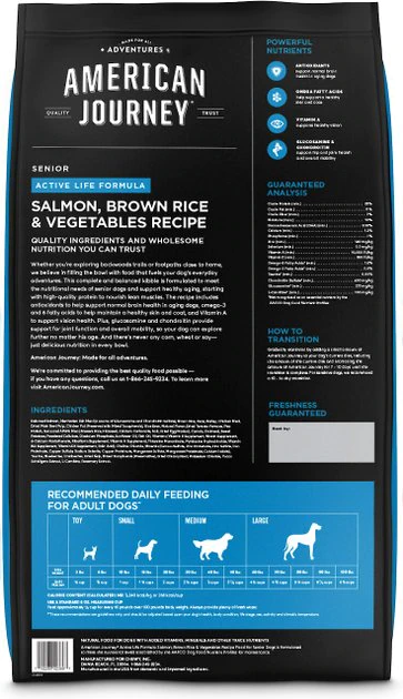 American Journey Active Life Formula Senior Salmon, Brown Rice & Vegetables Recipe Dry Dog Food, 28-lb bag American Journey Active Life Formula Senior Salmon, Brown Rice & Vegetables Recipe Dry Dog Food, 28-lb bag -American Journey Sales 2024 214831 PT1. SY630 V1649100085