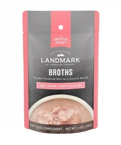 American Journey Landmark Broths Tuna, Shrimp & Whitefish Recipe Wet Cat Food Complement Pouches, 1.4 oz case of 16