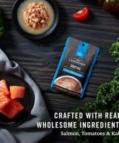 American Journey Landmark Broths Salmon, Tomatoes & Kale Recipe Wet Cat Food Complement Pouches, 1.4 oz case of 16 -American Journey Sales 2024 219486 PT4. SY630 V1608240134