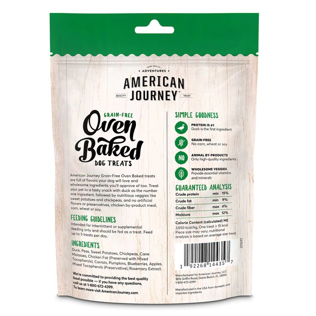American Journey Duck Recipe Grain-Free Oven Baked Crunchy Biscuit Dog Treats, 8-oz bag American Journey Duck Recipe Grain-Free Oven Baked Crunchy Biscuit Dog Treats -American Journey Sales 2024 241537 PT1. SY630 V1608346056