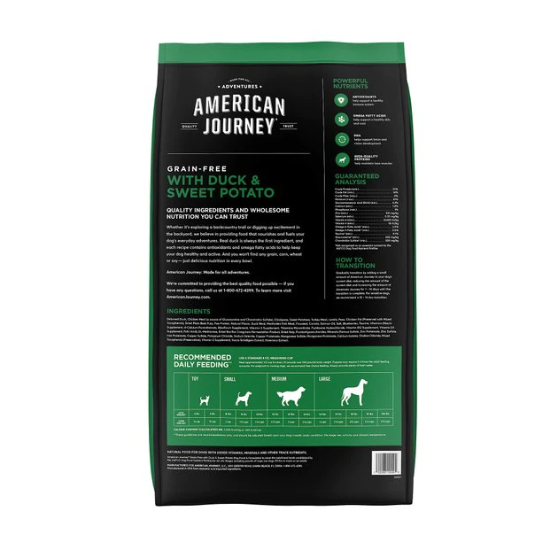 American Journey Duck & Sweet Potato Grain-Free Dry Dog Food, 24 lb bag American Journey Duck & Sweet Potato Grain-Free Dry Dog Food, 24 lb bag -American Journey Sales 2024 245941 PT1. SY630 V1605756421