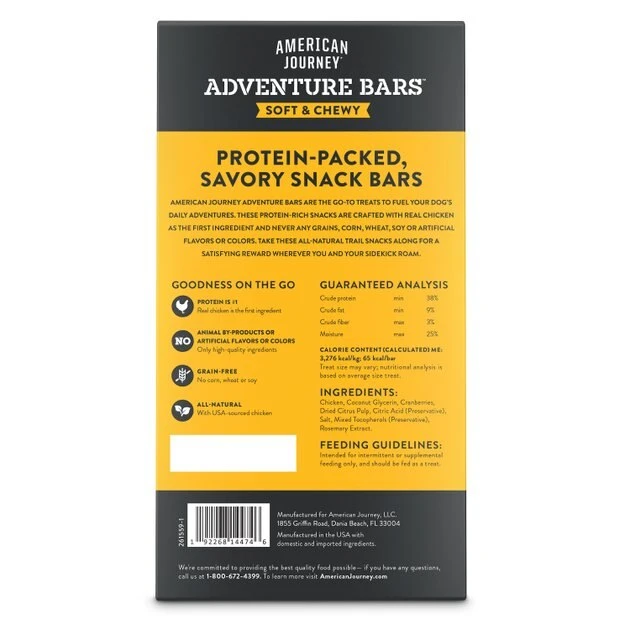 American Journey Adventure Bars Chicken & Cranberry Recipe Grain-Free Soft & Chewy Dog Treats, 8 Count American Journey Adventure Bars Chicken & Cranberry Recipe Grain-Free Soft & Chewy Dog Treats -American Journey Sales 2024 261559 PT1. SY630 V1616612818