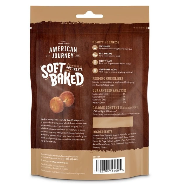 American Journey With Peanut Butter & Banana Grain-Free Soft-Baked Dog Treats, 8-oz bag American Journey With Peanut Butter & Banana Grain-Free Soft-Baked Dog Treats, 8-oz bag -American Journey Sales 2024 280804 PT1. SY630 V1626205924
