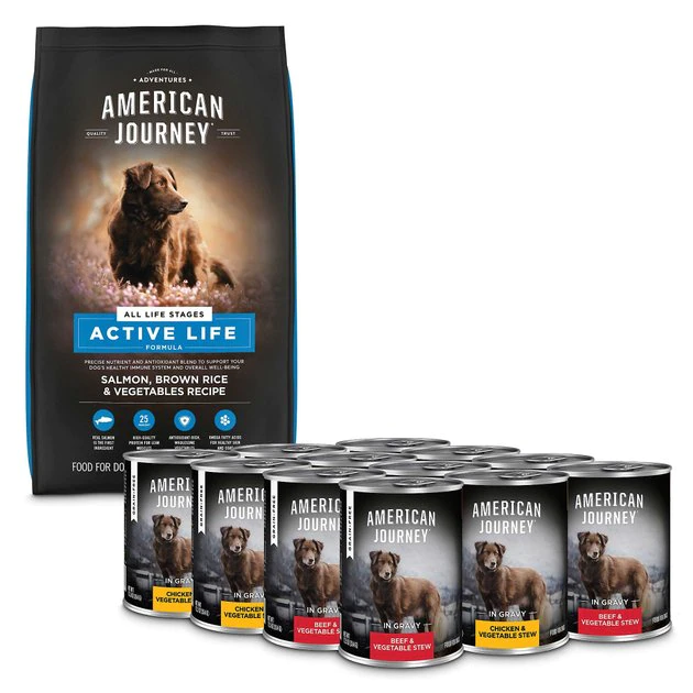 American Journey Active Life Formula Salmon, Brown Rice & Vegetables Recipe Dry Food + Stews Poultry & Beef Grain-Free Canned Dog Food American Journey Active Life Formula Salmon, Brown Rice & Vegetables Recipe Dry Food + Stews Poultry & Beef Grain-Free Canned Dog Food -American Journey Sales 2024 292584 MAIN. SY630 V1619979724