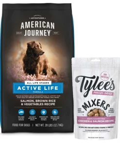 American Journey||Tylee's American Journey Active Life Formula Salmon, Brown Rice & Vegetables Recipe Dry Food + Tylee's Freeze-Dried Mixers for Dogs, Chicken & Salmon Recipe
