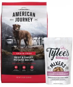 American Journey||Tylee's American Journey Beef & Sweet Potato Recipe Grain-Free Dry Food + Tylee's Freeze-Dried Mixers for Dogs, Chicken & Salmon Recipe
