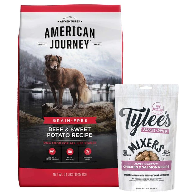 American Journey Beef & Sweet Potato Recipe Grain-Free Dry Food + Tylee's Freeze-Dried Mixers for Dogs, Chicken & Salmon Recipe American Journey||Tylee's American Journey Beef & Sweet Potato Recipe Grain-Free Dry Food + Tylee's Freeze-Dried Mixers for Dogs, Chicken & Salmon Recipe -American Journey Sales 2024 292592 MAIN. SY630 V1620000146