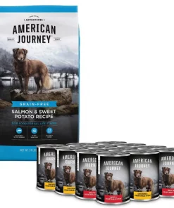 American Journey Salmon & Sweet Potato Recipe Grain-Free Dry Food, 24-lb bag + Stews Poultry & Beef Grain-Free Canned Dog Food