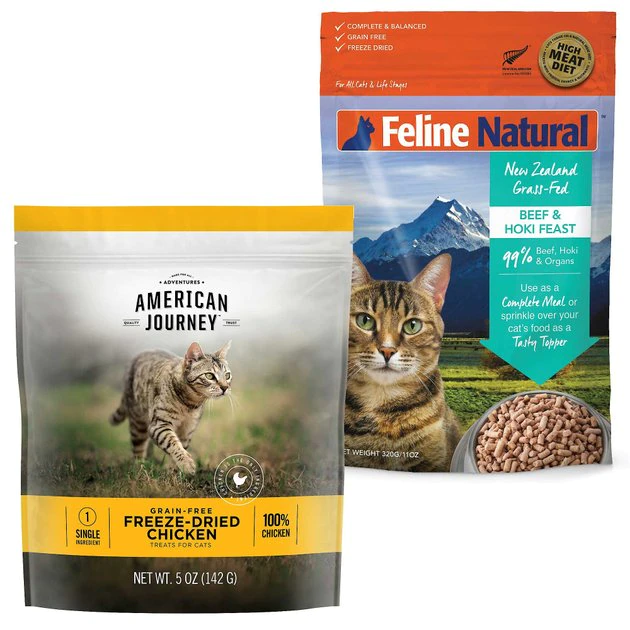 American Journey 100% Chicken Freeze-Dried Grain-Free Cat Treats, 5-oz bag + Feline Natural Beef & Hoki Feast Grain-Free Freeze-Dried Cat Food, 11-oz bag American Journey||Feline Natural American Journey 100% Chicken Freeze-Dried Grain-Free Cat Treats, 5-oz bag + Feline Natural Beef & Hoki Feast Grain-Free Freeze-Dried Cat Food, 11-oz bag -American Journey Sales 2024 297662 MAIN. SY630 V1621261938