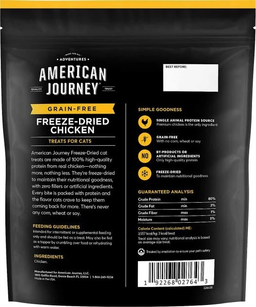 American Journey 100% Chicken Freeze-Dried Grain-Free Cat Treats, 5-oz bag + Feline Natural Beef & Hoki Feast Grain-Free Freeze-Dried Cat Food, 11-oz bag American Journey||Feline Natural American Journey 100% Chicken Freeze-Dried Grain-Free Cat Treats, 5-oz bag + Feline Natural Beef & Hoki Feast Grain-Free Freeze-Dried Cat Food, 11-oz bag -American Journey Sales 2024 297662 PT2. SY630 V1621261964