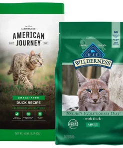 American Journey||Blue Buffalo American Journey Duck Recipe Grain-Free Dry Cat Food, 5-lb bag + Blue Buffalo Wilderness Duck Recipe Grain-Free Dry Cat Food, 5-lb bag