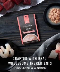 American Journey Landmark Broths Tuna, Shrimp and Whitefish Recipe Wet Cat Food Complement Pouches, 1.4 oz case of 16 + American Journey Landmark Broths Chicken, Carrots and Pumpkin Recipe Wet Cat Food Complement Pouches, 1.4 oz case of 16 -American Journey Sales 2024 297744 PT4. SY630 V1621261060