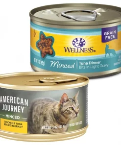 American Journey||Wellness American Journey Minced Chicken & Tuna Recipe in Gravy Grain-Free Canned Cat Food, 3-oz, case of 24 + Wellness Minced Tuna Dinner Grain-Free Canned Cat Food, 3-oz, case of 24