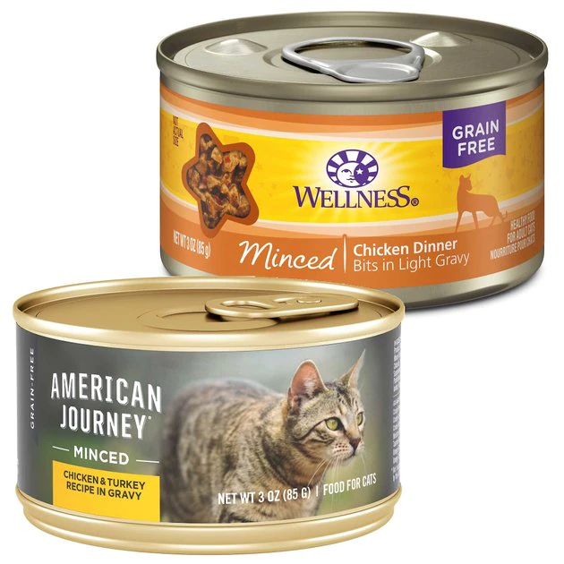 American Journey Minced Chicken & Turkey Recipe in Gravy Grain-Free Canned Cat Food, 3-oz, case of 24 + Wellness Minced Chicken Dinner Grain-Free Canned Cat Food, 3-oz, case of 24 American Journey||Wellness American Journey Minced Chicken & Turkey Recipe in Gravy Grain-Free Canned Cat Food, 3-oz, case of 24 + Wellness Minced Chicken Dinner Grain-Free Canned Cat Food, 3-oz, case of 24 -American Journey Sales 2024 297762 MAIN. SY630 V1623338928