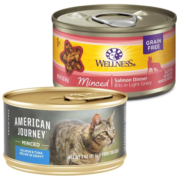 American Journey Minced Salmon & Tuna Recipe in Gravy Grain-Free Canned Cat Food, 3-oz, case of 24 + Wellness Complete Health Natural Minced Salmon Dinner Grain-Free Canned Cat Food, 3-oz, case of 24 American Journey||Wellness American Journey Minced Salmon & Tuna Recipe in Gravy Grain-Free Canned Cat Food, 3-oz, case of 24 + Wellness Complete Health Natural Minced Salmon Dinner Grain-Free Canned Cat Food, 3-oz, case of 24 -American Journey Sales 2024 297778 MAIN. SY630 V1621290745