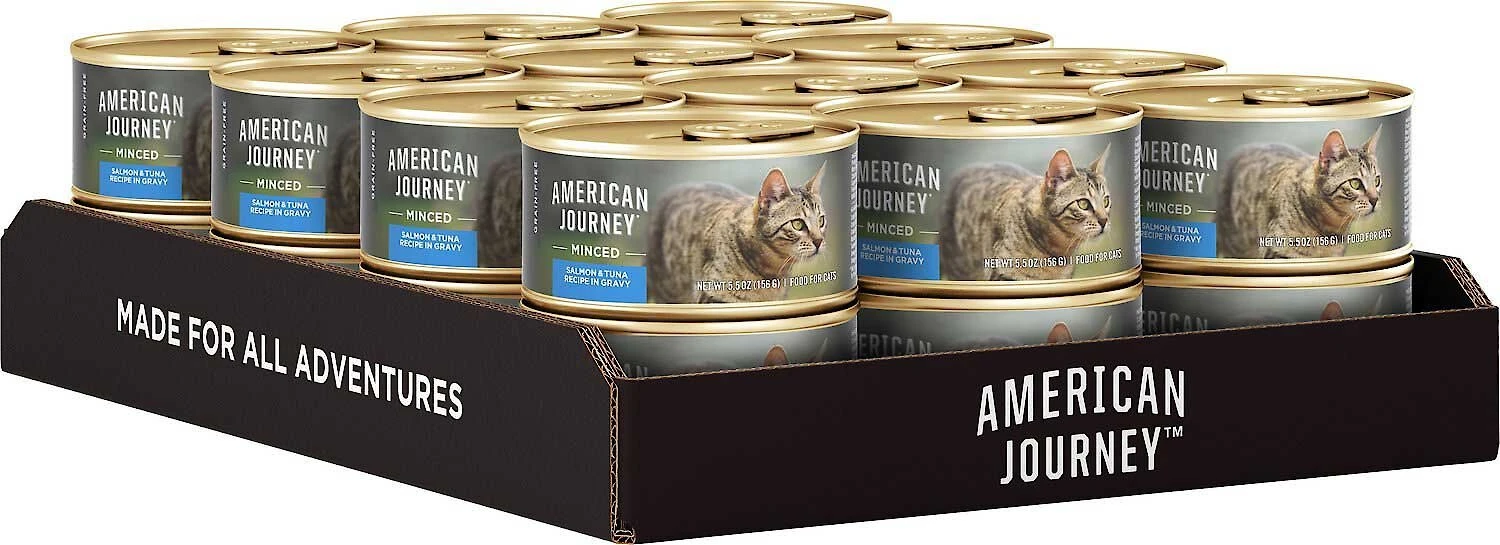American Journey Minced Salmon & Tuna Recipe in Gravy Grain-Free Canned Cat Food, 5.5-oz, case of 24 + Wellness Minced Turkey & Salmon Entree Grain-Free Canned Cat Food, 5.5-oz, case of 24 American Journey||Wellness American Journey Minced Salmon & Tuna Recipe in Gravy Grain-Free Canned Cat Food, 5.5-oz, case of 24 + Wellness Minced Turkey & Salmon Entree Grain-Free Canned Cat Food, 5.5-oz, case of 24 -American Journey Sales 2024 297780 PT3. SY630 V1621259543