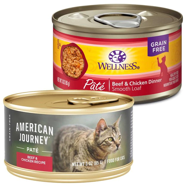 American Journey Pate Beef & Chicken Recipe Grain-Free Canned Cat Food, 3-oz, case of 24 + Wellness Complete Health Adult Beef & Chicken Formula Grain-Free Canned Cat Food, 3-oz, case of 24 American Journey||Wellness American Journey Pate Beef & Chicken Recipe Grain-Free Canned Cat Food, 3-oz, case of 24 + Wellness Complete Health Adult Beef & Chicken Formula Grain-Free Canned Cat Food, 3-oz, case of 24 -American Journey Sales 2024 297786 MAIN. SY630 V1621261042