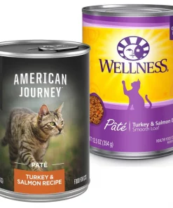 American Journey||Wellness American Journey Pate Turkey & Salmon Recipe Grain-Free Canned Cat Food, 12.5-oz, case of 12 + Wellness Complete Health Turkey & Salmon Formula Grain-Free Canned Cat Food, 12.5-oz, case of 12