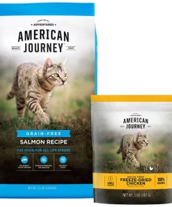 American Journey Salmon Recipe Grain-Free Dry Cat Food, 12-lb bag + American Journey 100% Chicken Freeze-Dried Grain-Free Cat Treats, 5-oz bag