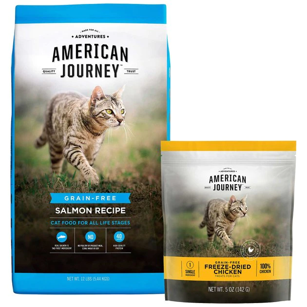 American Journey Salmon Recipe Grain-Free Dry Cat Food, 12-lb bag + American Journey 100% Chicken Freeze-Dried Grain-Free Cat Treats, 5-oz bag American Journey Salmon Recipe Grain-Free Dry Cat Food, 12-lb bag + American Journey 100% Chicken Freeze-Dried Grain-Free Cat Treats, 5-oz bag -American Journey Sales 2024 297814 MAIN. SY630 V1621269433