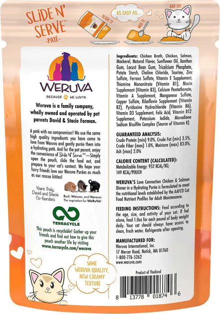Weruva Slide N' Serve Love Connection Chicken & Salmon Dinner Pate Grain-Free Cat Food Pouches, 5.5-oz pouch, case of 12 + American Journey 100% Chicken Freeze-Dried Grain-Free Cat Treats, 5-oz bag Weruva||American Journey Weruva Slide N' Serve Love Connection Chicken & Salmon Dinner Pate Grain-Free Cat Food Pouches, 5.5-oz pouch, case of 12 + American Journey 100% Chicken Freeze-Dried Grain-Free Cat Treats, 5-oz bag -American Journey Sales 2024 298768 PT2. SY630 V1623201750