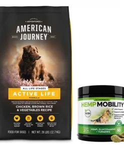 American Journey||PetHonesty American Journey Active Life Formula Chicken, Brown Rice & Vegetables Recipe Dry Food + PetHonesty Hemp Mobility Snacks Hip + Joint Support Soft Chews Dog Supplement