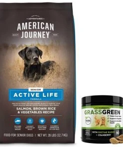 American Journey||PetHonesty American Journey Active Life Formula Senior Chicken, Brown Rice & Vegetables Recipe Dry Food + PetHonesty GrassGreen Snacks Cranberry Extract with Probiotics Soft Chews Dog Supplement