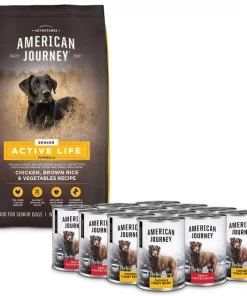 American Journey Active Life Formula Senior Chicken, Brown Rice & Vegetables Recipe Dry Food + Poultry & Beef Variety Pack Grain-Free Canned Dog Food