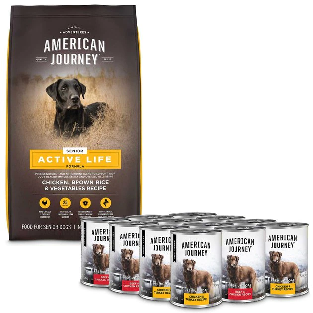 American Journey Active Life Formula Senior Chicken, Brown Rice & Vegetables Recipe Dry Food + Poultry & Beef Variety Pack Grain-Free Canned Dog Food American Journey Active Life Formula Senior Chicken, Brown Rice & Vegetables Recipe Dry Food + Poultry & Beef Variety Pack Grain-Free Canned Dog Food -American Journey Sales 2024 302228 MAIN. SY630 V1623063457
