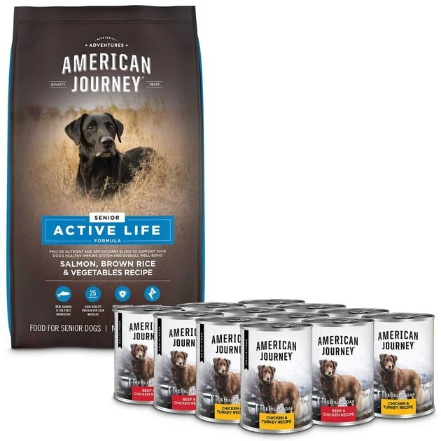 American Journey Active Life Formula Senior Salmon, Brown Rice & Vegetables Recipe Dry Food + Poultry & Beef Variety Pack Grain-Free Canned Dog Food American Journey Active Life Formula Senior Salmon, Brown Rice & Vegetables Recipe Dry Food + Poultry & Beef Variety Pack Grain-Free Canned Dog Food -American Journey Sales 2024 302238 MAIN. SY630 V1623073959