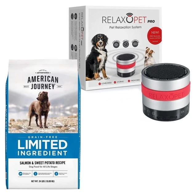 American Journey||RelaxoPet American Journey Limited Ingredient Salmon & Sweet Potato Recipe Grain-Free Dry Food + RelaxoPet Pro Dog Relaxation System 3 American Journey||RelaxoPet American Journey Limited Ingredient Salmon & Sweet Potato Recipe Grain-Free Dry Food + RelaxoPet Pro Dog Relaxation System