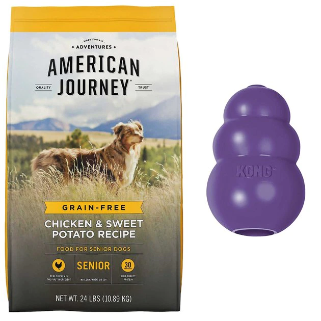 American Journey||KONG American Journey Senior Chicken & Sweet Potato Recipe Grain-Free Dry Food + KONG Senior Dog Toy, Large 3 American Journey||KONG American Journey Senior Chicken & Sweet Potato Recipe Grain-Free Dry Food + KONG Senior Dog Toy, Large