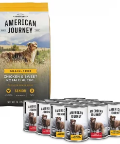 American Journey Senior Chicken & Sweet Potato Recipe Grain-Free Dry Food + Poultry & Beef Variety Pack Grain-Free Canned Dog Food