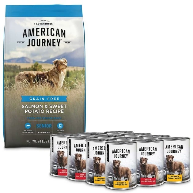 American Journey Senior Salmon & Sweet Potato Recipe Grain-Free Dry Food + Poultry & Beef Variety Pack Grain-Free Canned Dog Food American Journey Senior Salmon & Sweet Potato Recipe Grain-Free Dry Food + Poultry & Beef Variety Pack Grain-Free Canned Dog Food -American Journey Sales 2024 302336 MAIN. SY630 V1623080555